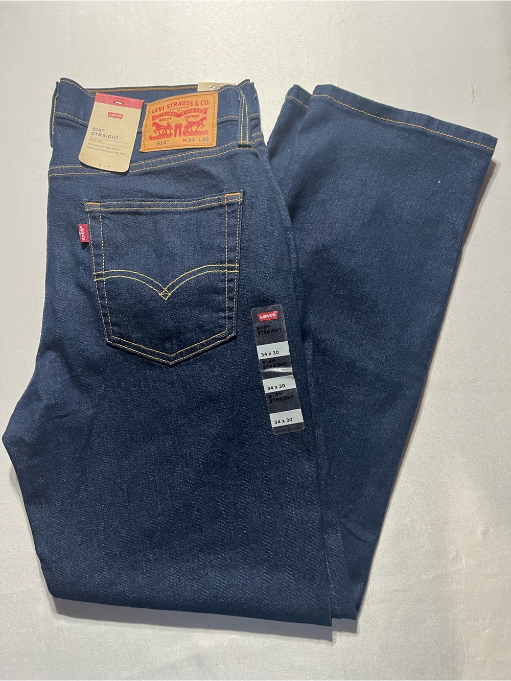 Levi's Men's 34x30 Indigo Blue Dark Wash Straight Stretch Denim Jeans
